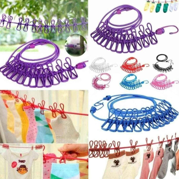 Portable Clothing Clothesline with 12 Clips Retractable Laundry Dryer Clothes Rope Drying Rack Cloth Hanging Line For Outdoor