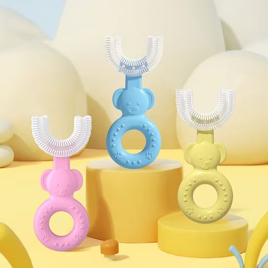 Children's cartoon silicone soft bristled U-shaped toothbrush