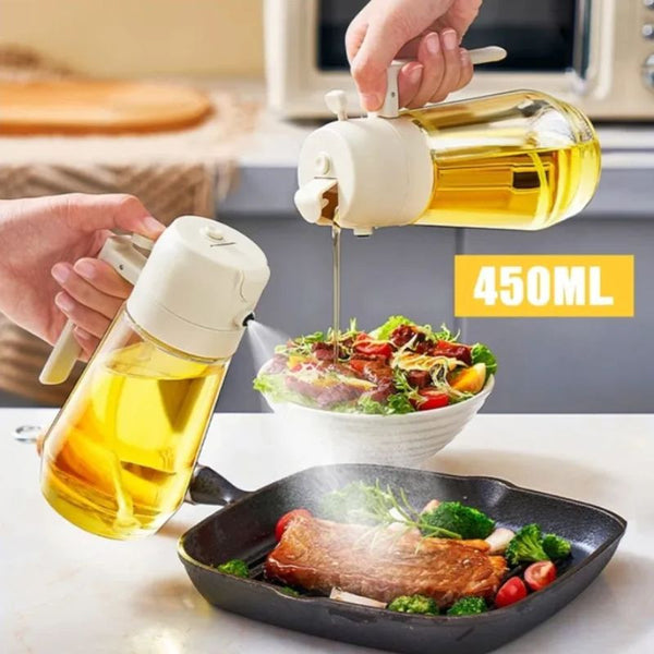 Original 2 in 1 Oil Sprayer and Oil Dispenser, Glass Oil Spray Bottle 500ML/ 17OZ for Cooking, Kitchen, Frying, BBQ, Air Fryer, Salad, Baking, Food-grade Oil Mister
