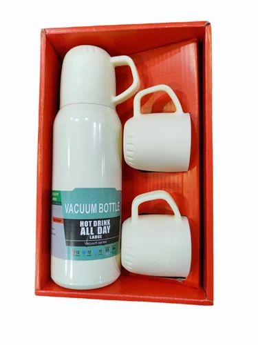 New Shape Vacuum Flask Bottle with 3 Cups and Gift Box